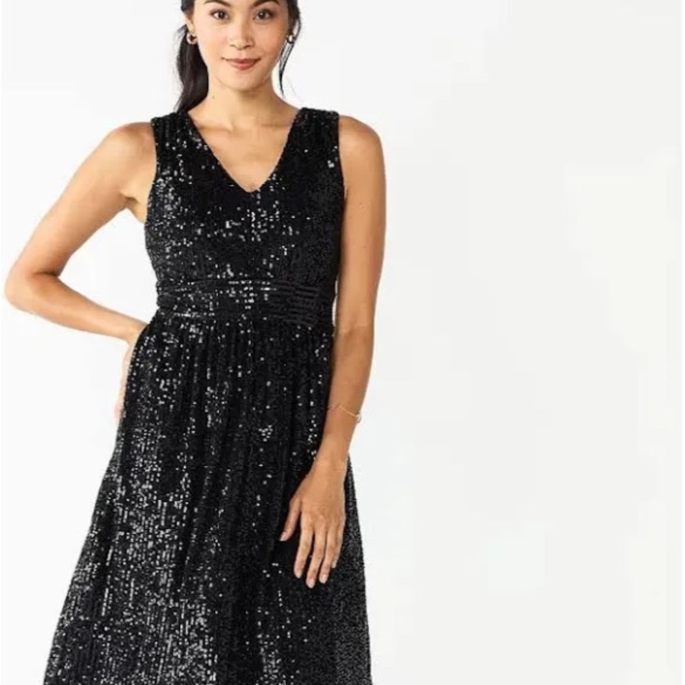 Draper James Black Sequin Midi Dress